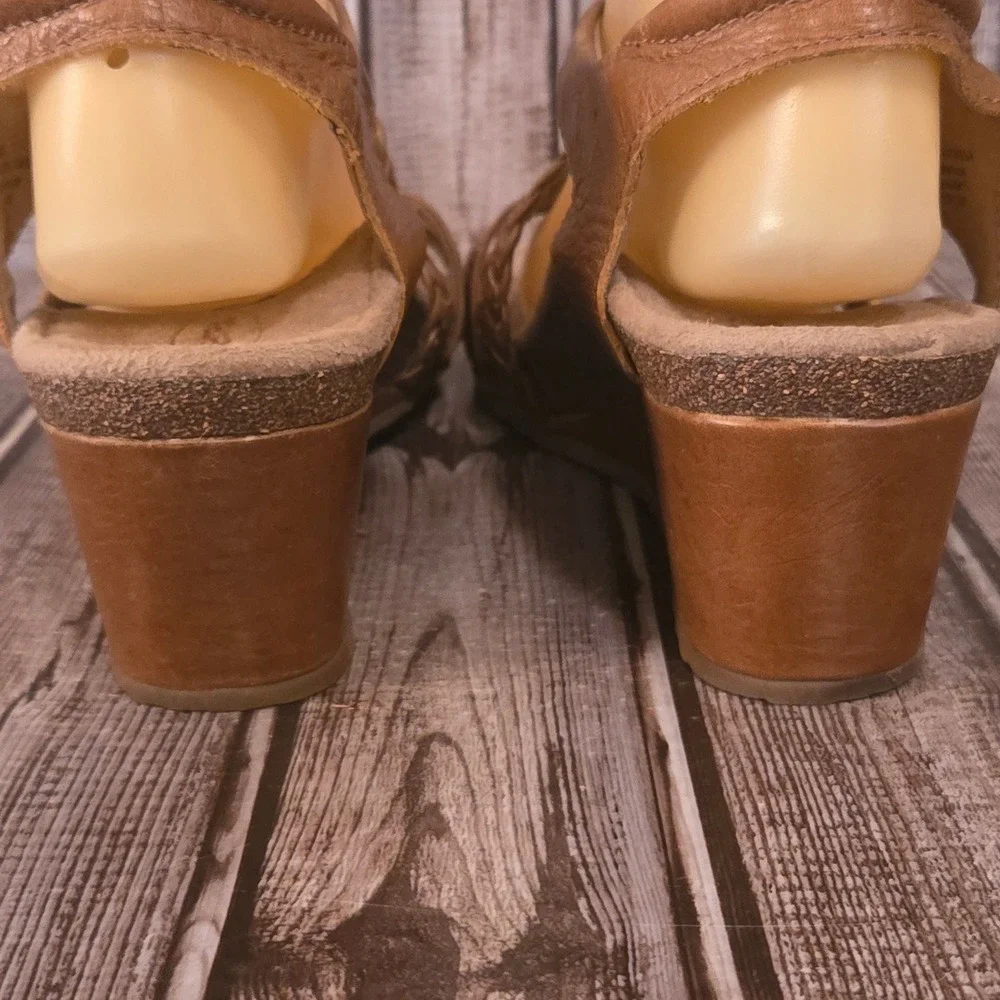 Sz 10.5-11 Aetrex Naya Brown Leather Braided Comfort Wedge Sandals VGUC!